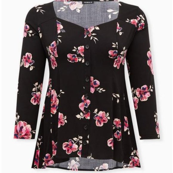 Torrid Challis Black Floral Shirt 2x - Picture 2 of 4